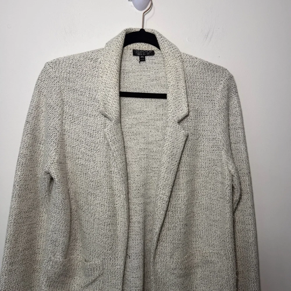 Topshop Women Grey salt pepper Textured Knit Blazer Cardigan Jacket Size US 4 - Picture 2 of 9